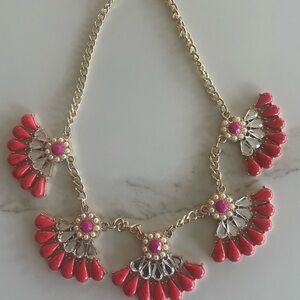 J. Crew Red and Gold Fan Necklace